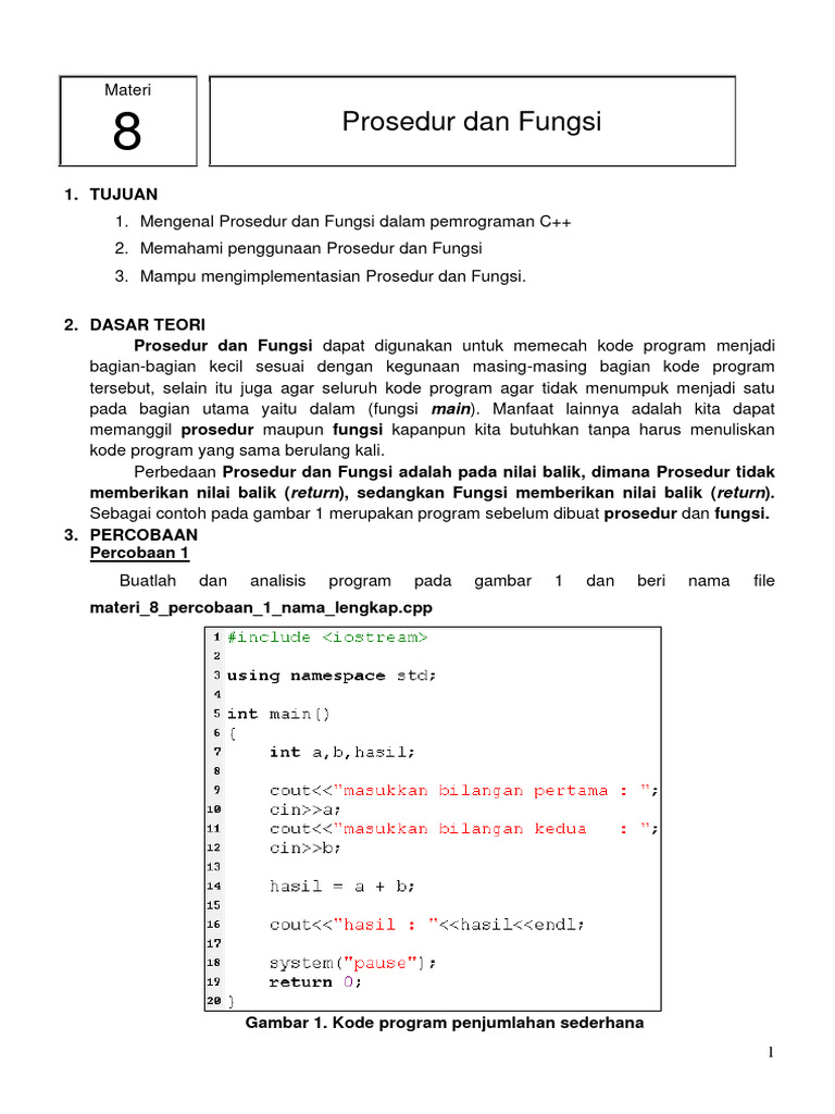 Prosedur dan Fungsi dalam C++ | PDF | Metode & Bahan Ajar | Komputer