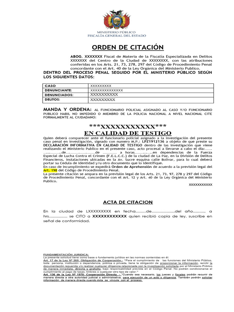 Modelo Citación Testigo | PDF | Fiscal | Testigo