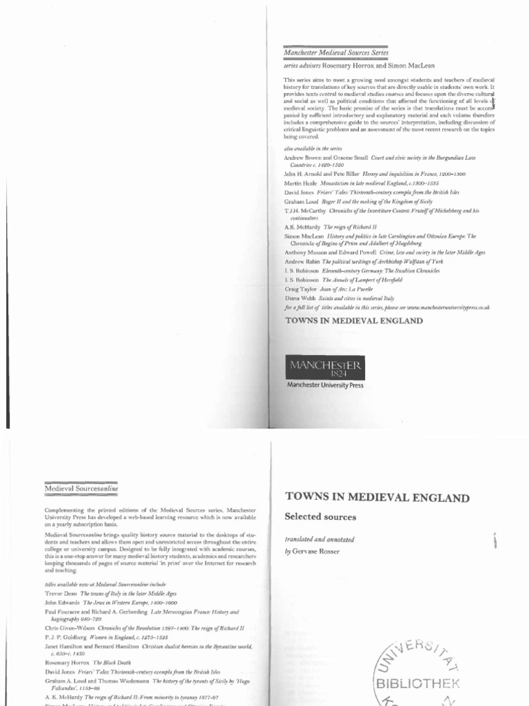 Rosser, Towns in Medieval England | PDF | Social Science