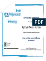 Certificate of WHO - Avian and Other Zoonotic Influenza Introduction