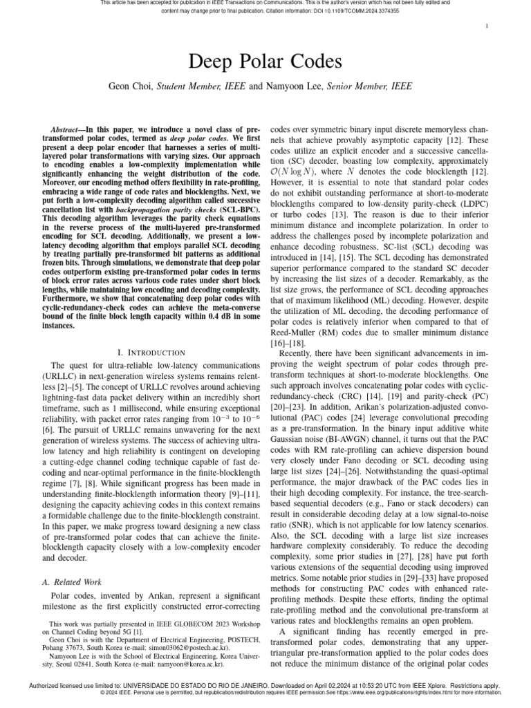 Deep Polar Codes for URLLC | PDF | Low Density Parity Check Code ...