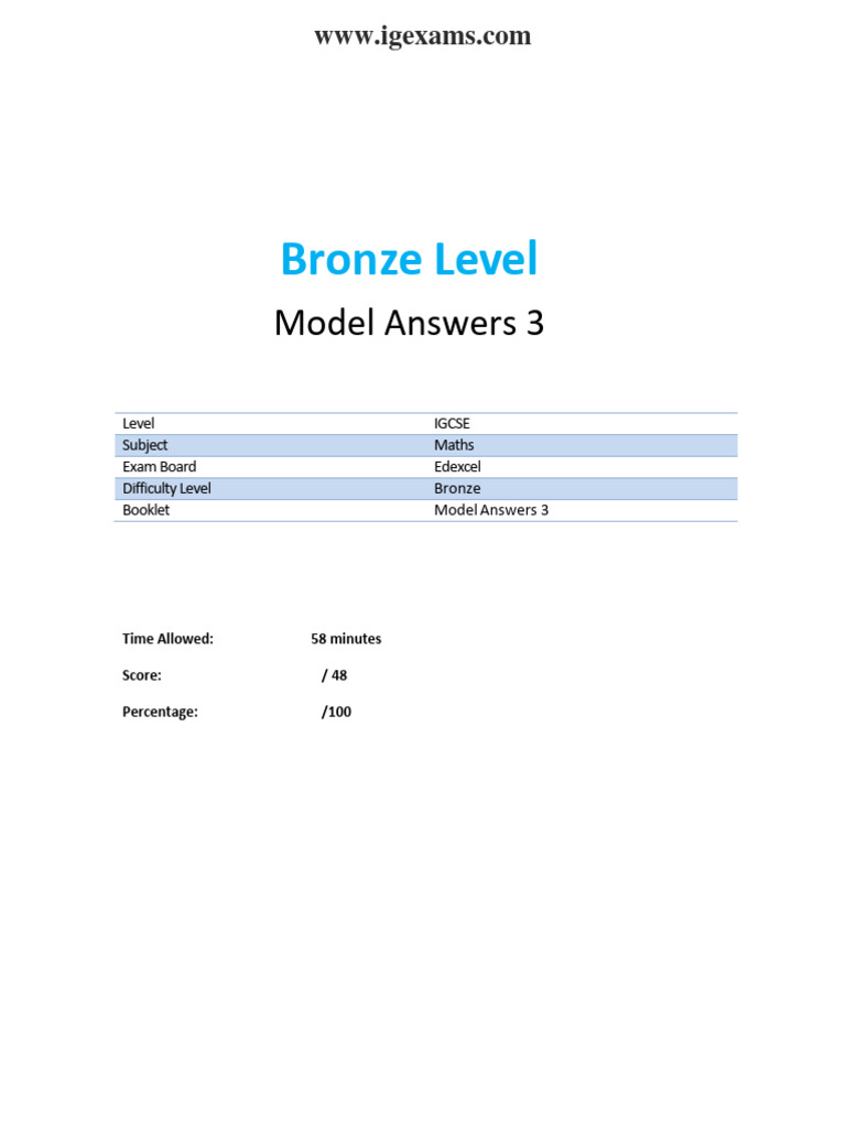 C3 Bronze Level Model Answers IGCSE9 1 MA | PDF | Mathematics | Geometry