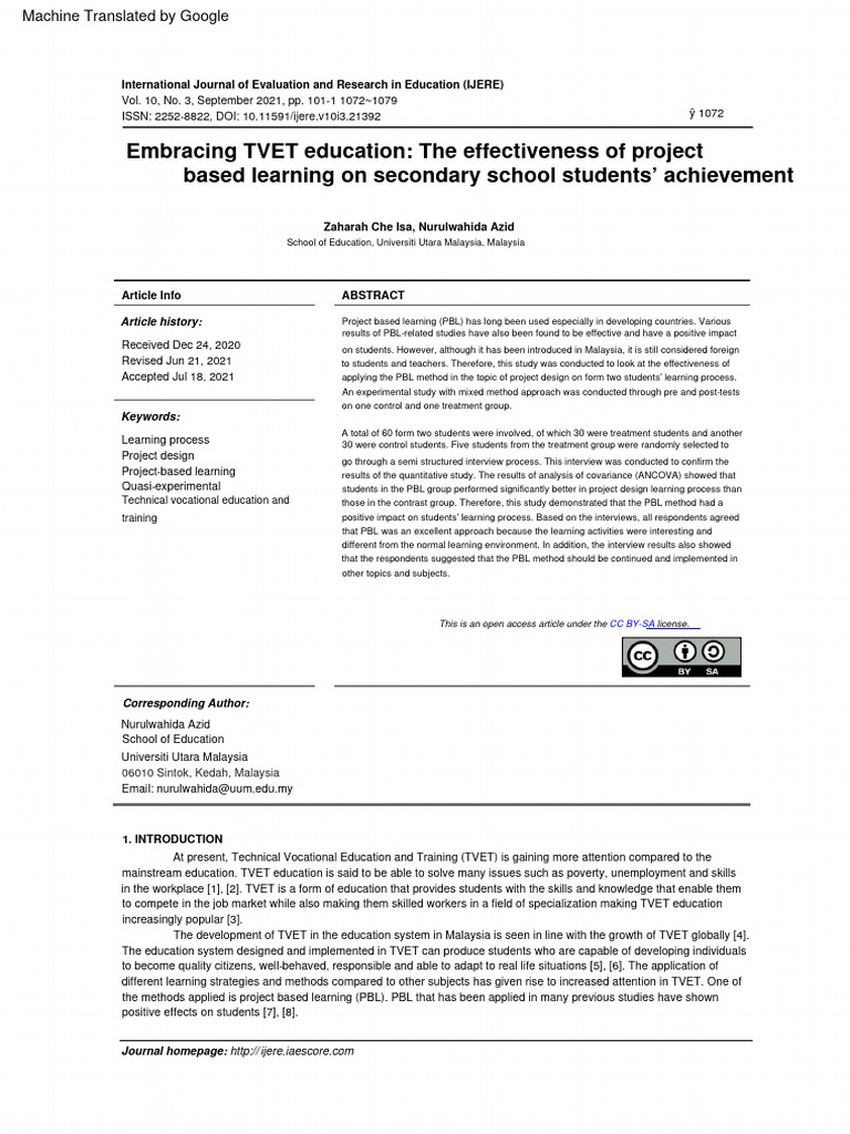 Tvet Pdf Project Based Learning Cognition