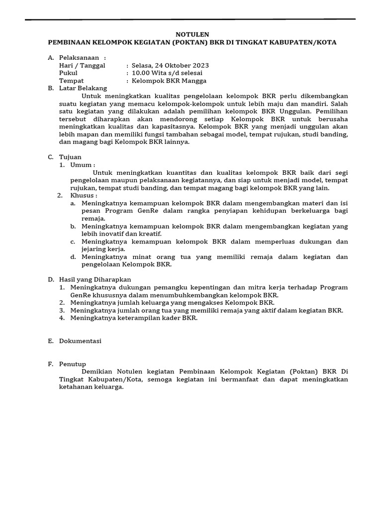 Notulen Pembinaan Kelompok BKR | PDF