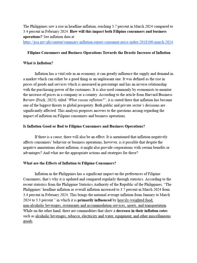 Impact of March 2024 Inflation in Philippines | PDF | Inflation ...