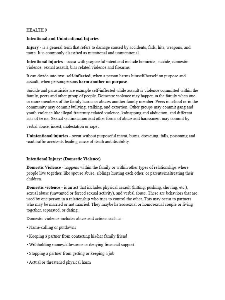 Health 9 Handout and Activities | PDF | Domestic Violence | Violence