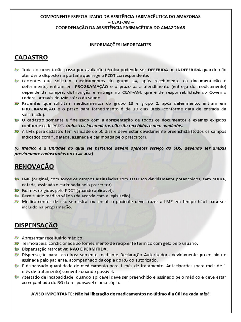Procedimentos CEAF-AM para Medicamentos | PDF | Receita médica ...