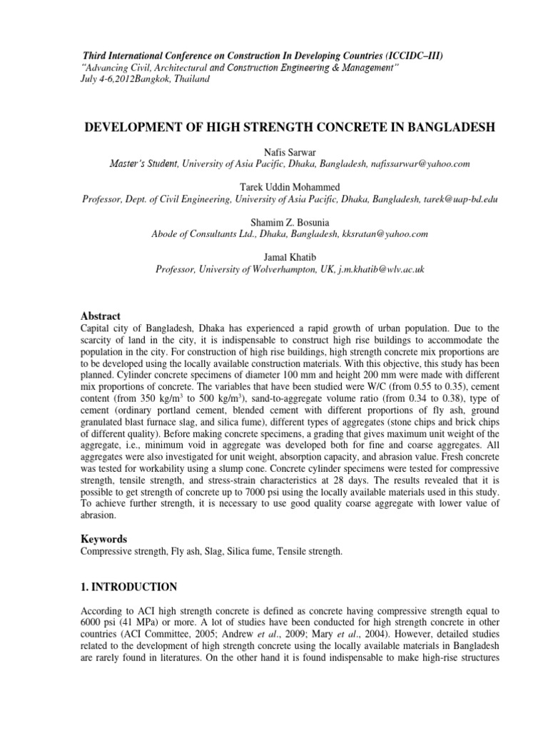 High Strength Concrete in Bangladesh | PDF | Concrete | Cement