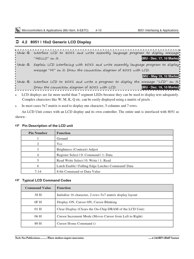 LCD Interfacing with 8051 Microcontroller | PDF | Liquid Crystal ...
