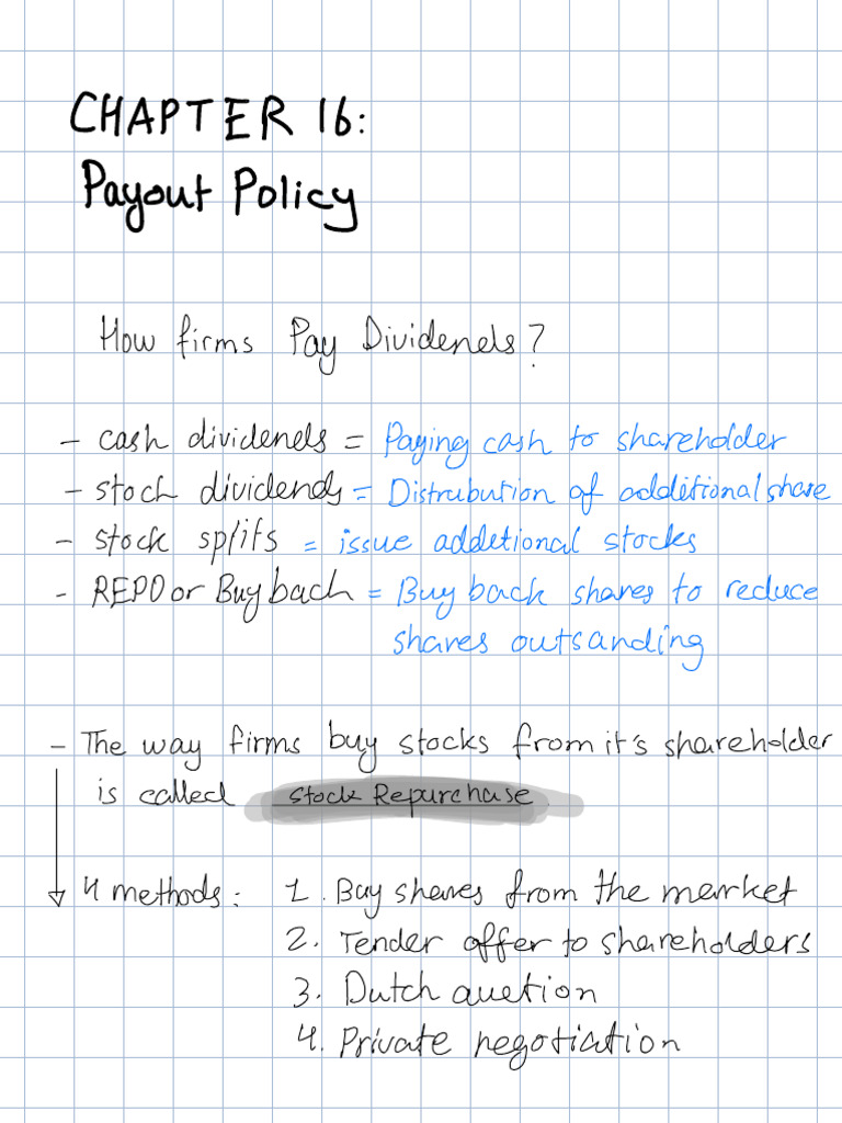 Chapter 16 Notes Pdf Dividend Share Repurchase