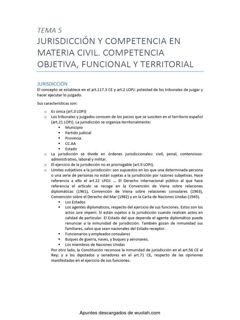 Tema 5. Jurisdicción y Competencia en Materia Civil | PDF ...