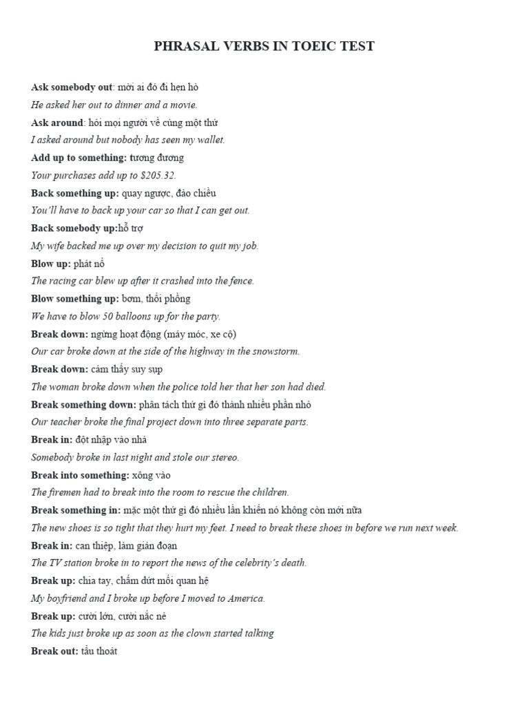 Phrasal Verbs In Toeic Test Pdf