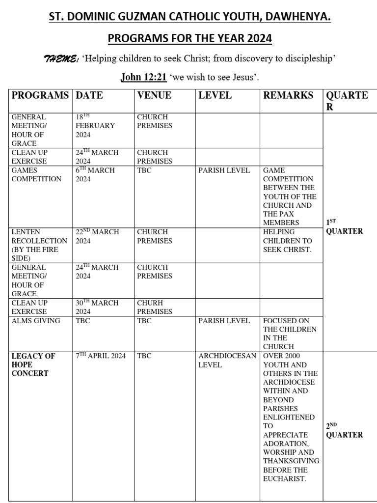 2024 St. Dominic Youth Programs Schedule | PDF | Abrahamic Religions ...