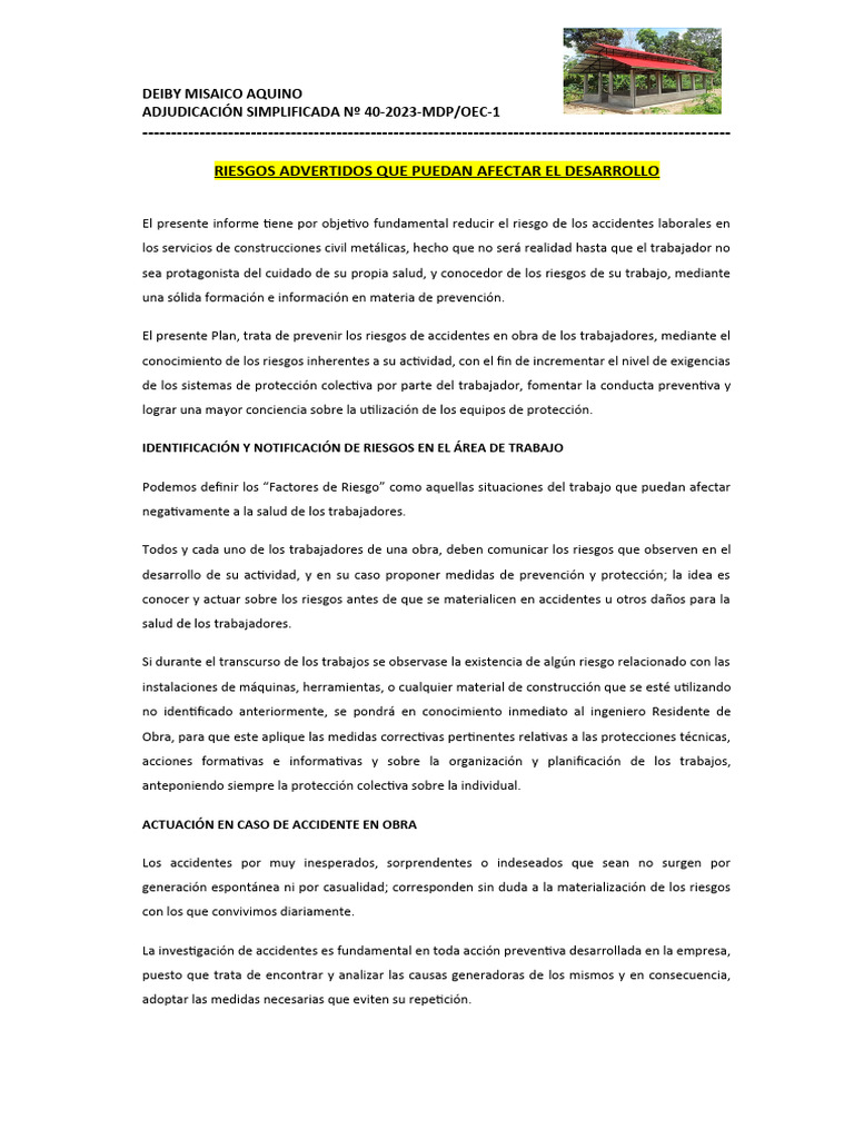 Informe De Riesgo Advertidos Pdf Riesgo