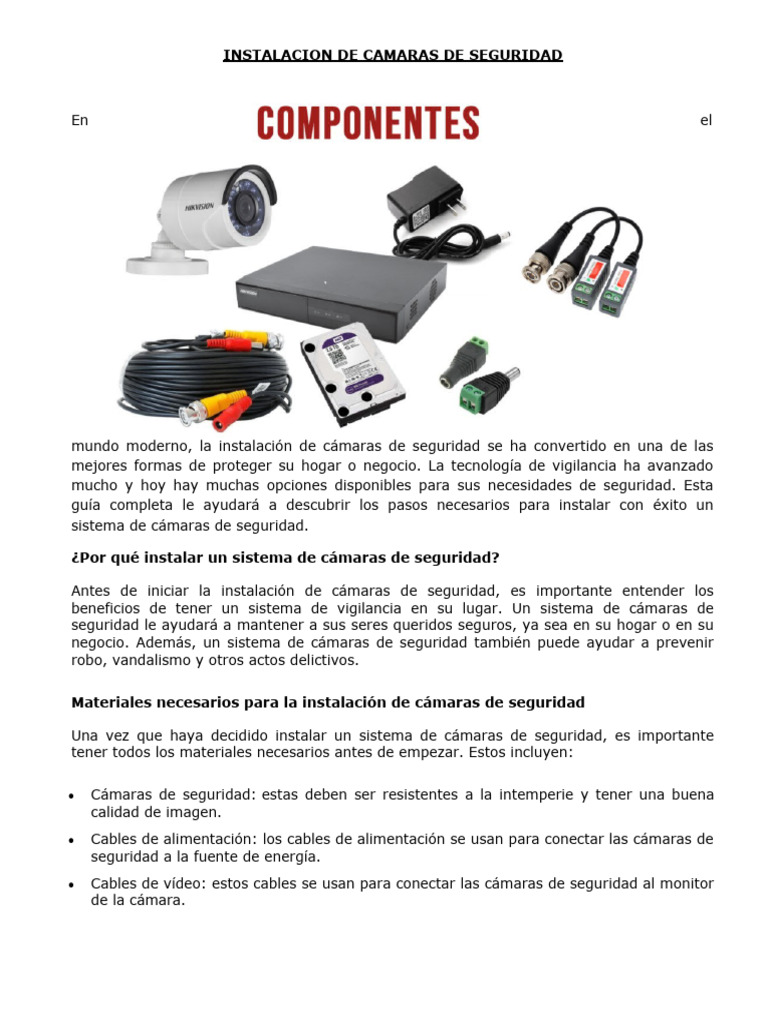 Guía de Instalación de Cámaras de Seguridad | PDF | Circuito cerrado de ...