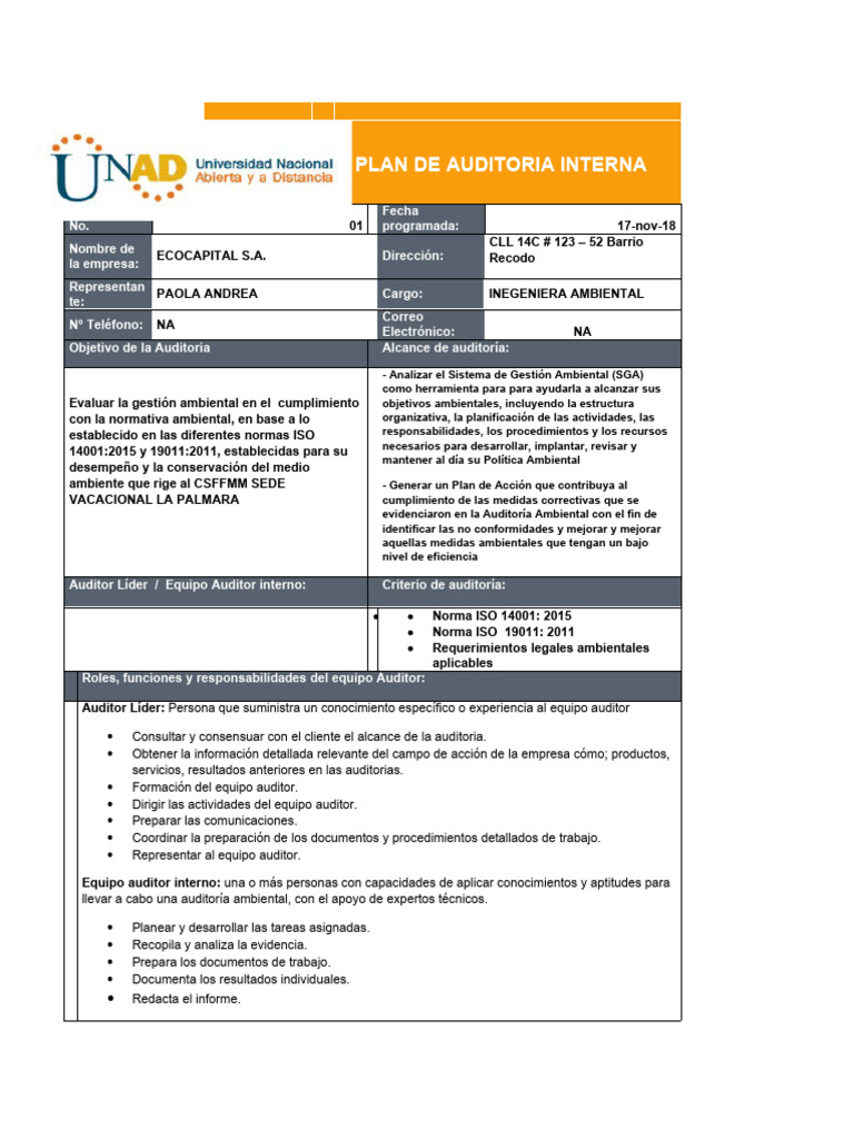 PLAN DE AUDITORIA Ecocapital | PDF | Auditoría | Business