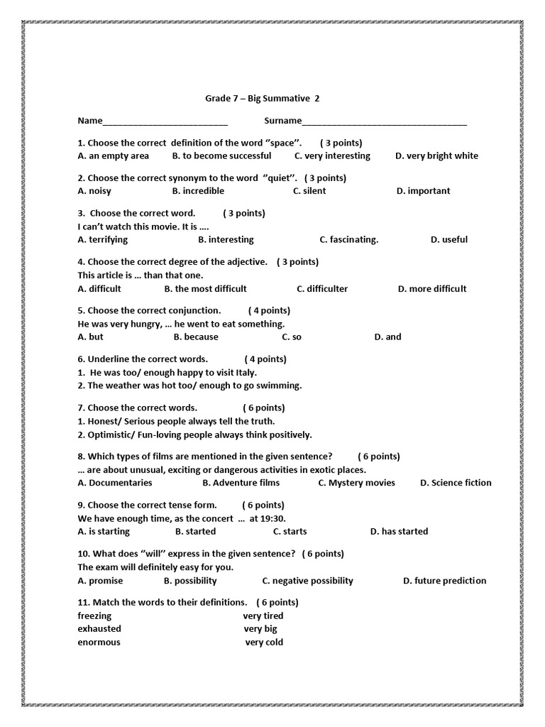 Grade 7 Big Summative 2 (Gulshan Anar) | PDF | Syntax | Linguistic ...
