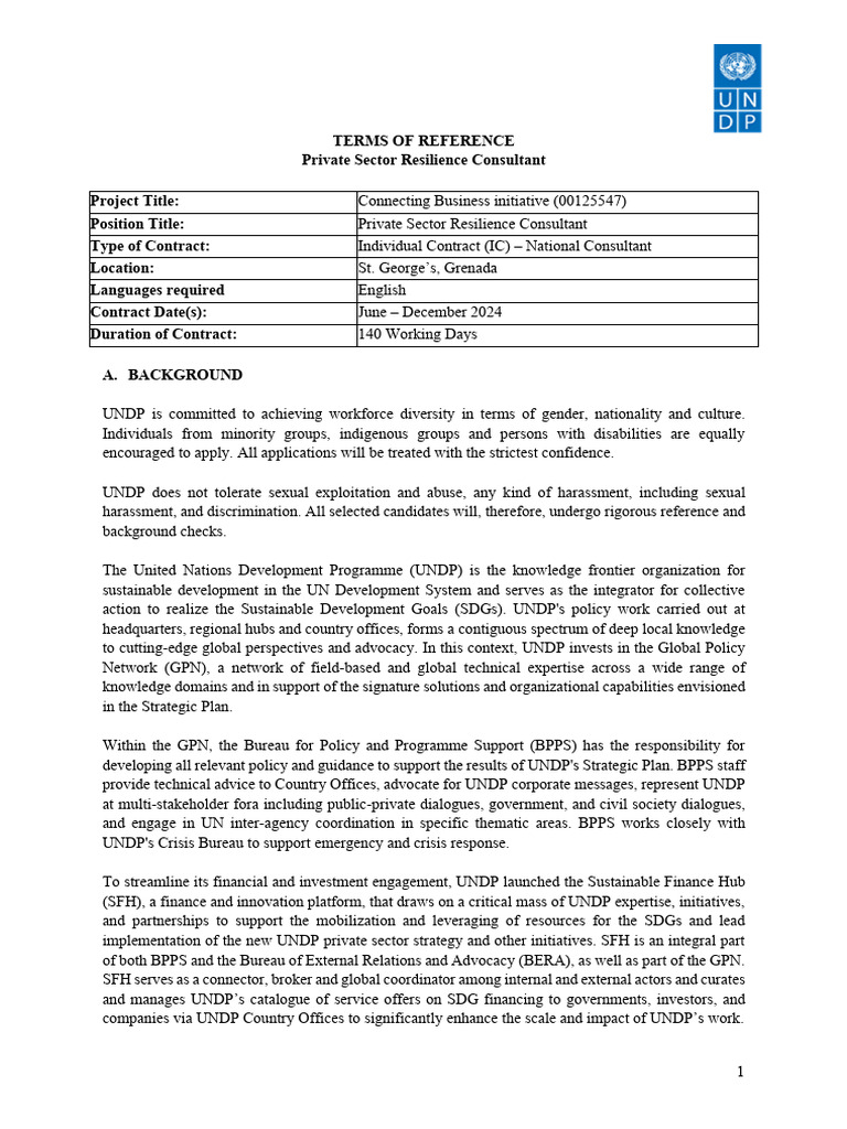 TOR - Private Sector Resilience Consultant For Grenada - Final | PDF ...