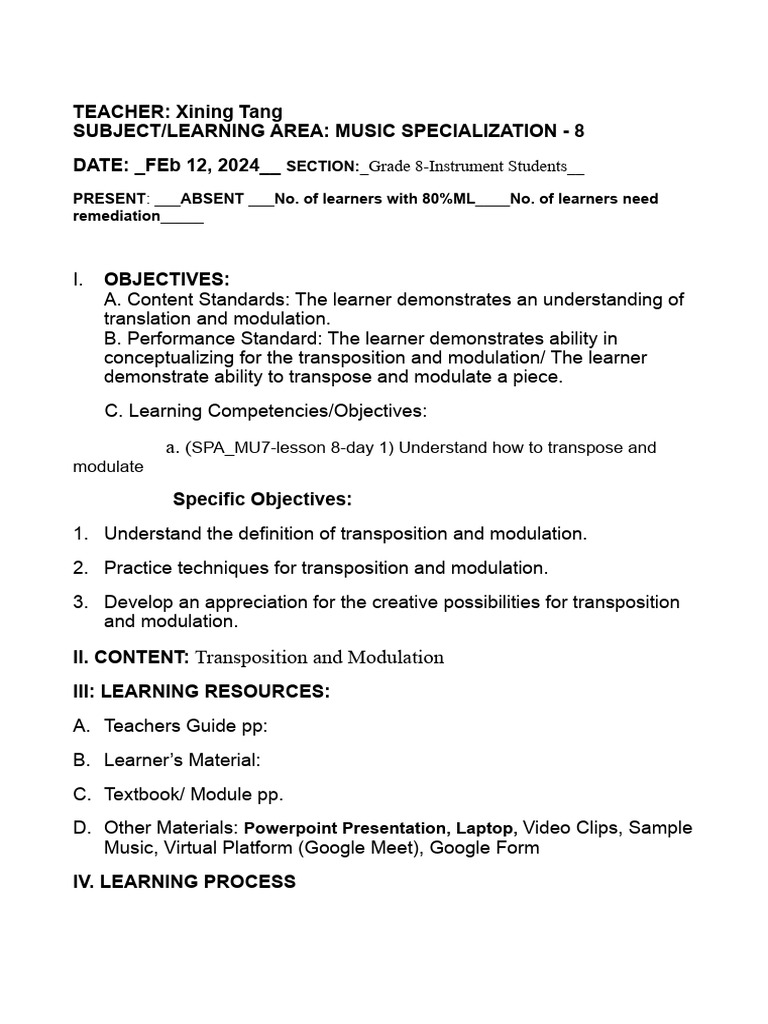 Transposition vs Modulation in Music | PDF | Learning | Teachers