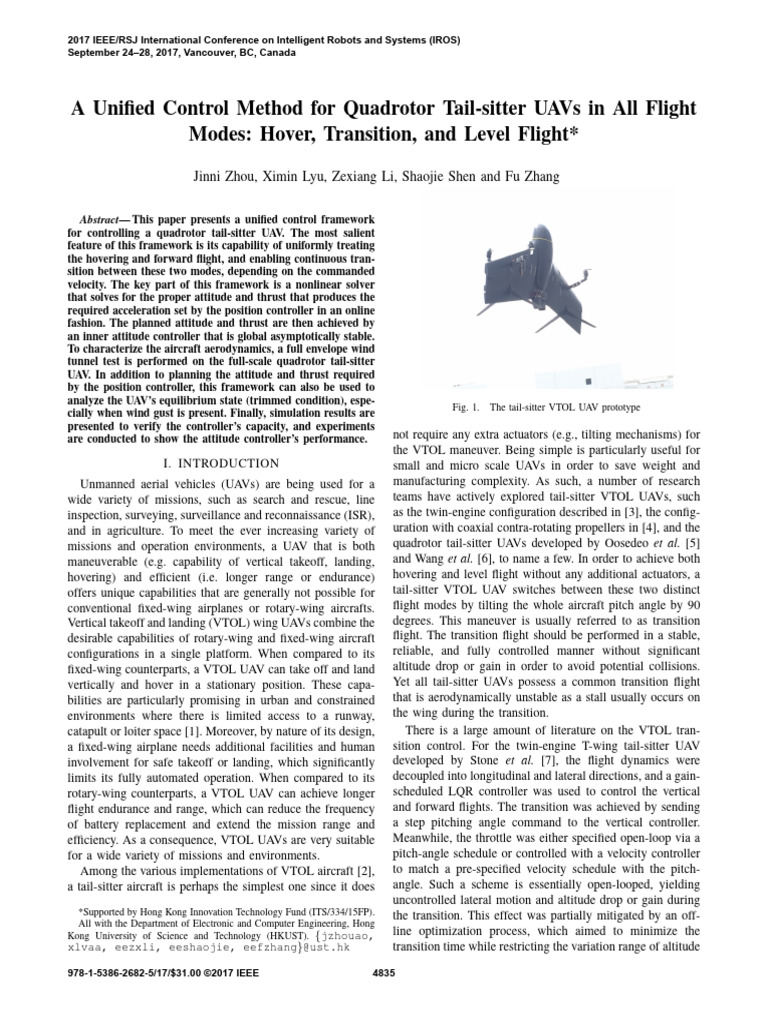 Unified Control for Quadrotor Tail-sitters | PDF | Control Theory | Flight