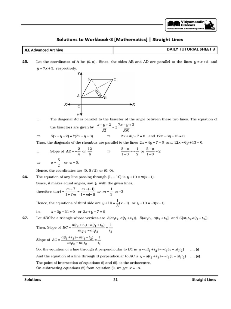 Straight Lines Solution JEE Advanced Archive DTS-3 | PDF | Line ...