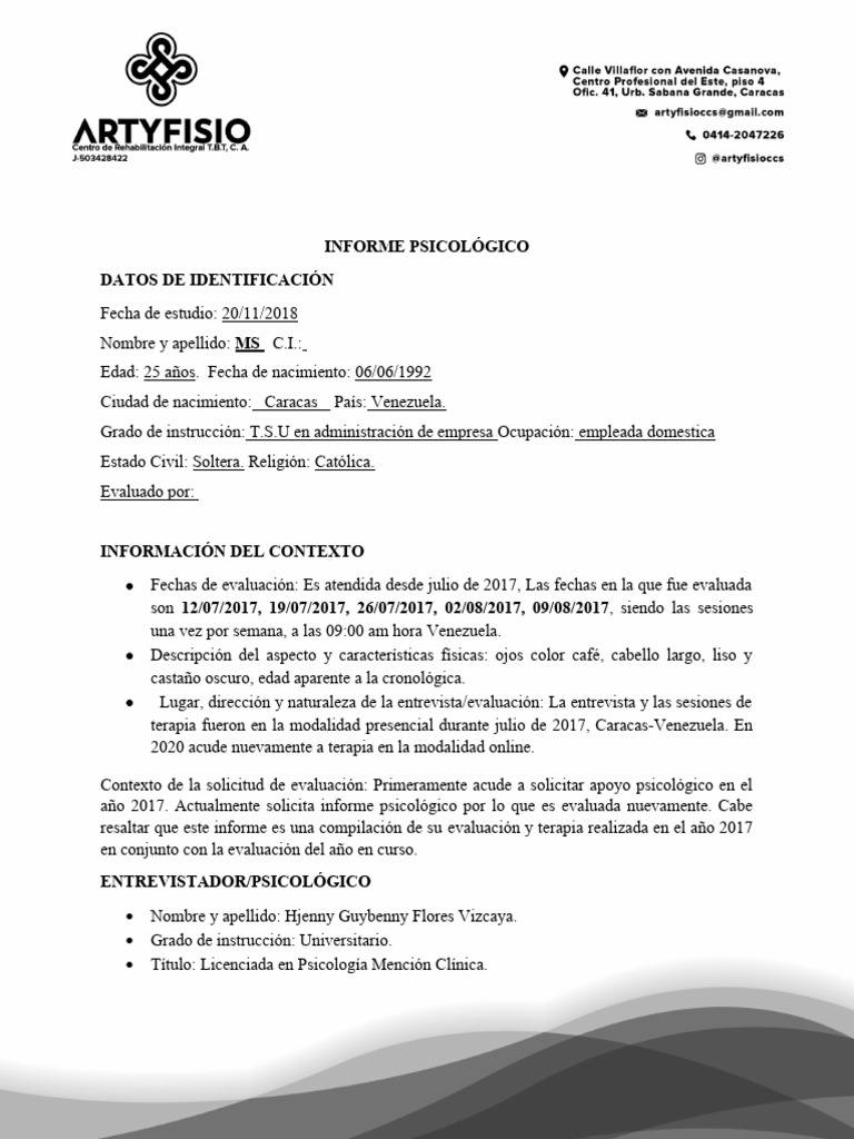 Informe Psicologico Modelo 5 | PDF | Ansiedad | Las emociones