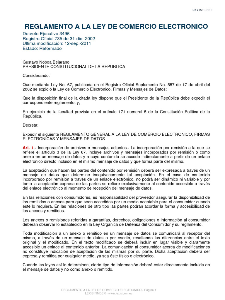 Reglamento A La Ley De Comercio Electronico Pdf