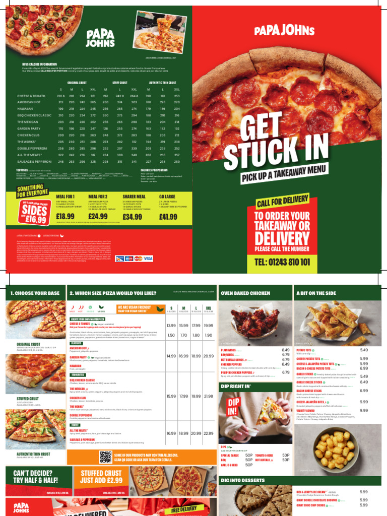 Papa John Butlins A5 Takeaway - Menu - 26.05.23 - HR | PDF | Pizza