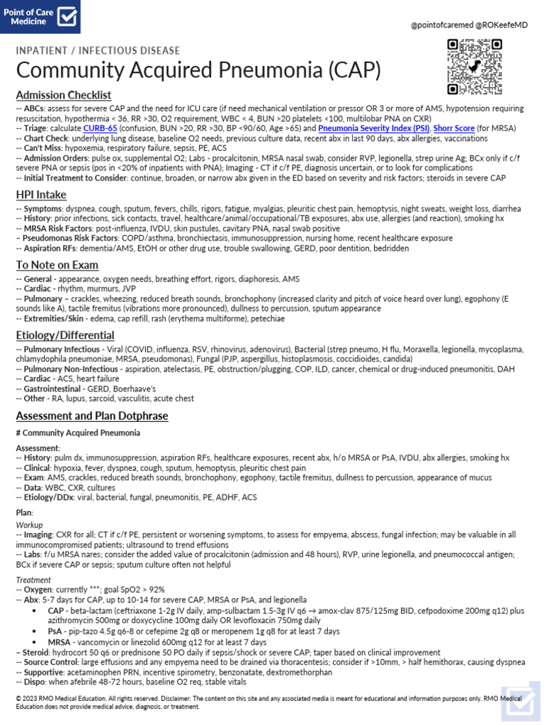 Template Community Acquired Pneumonia | PDF | Pneumonia | Sepsis