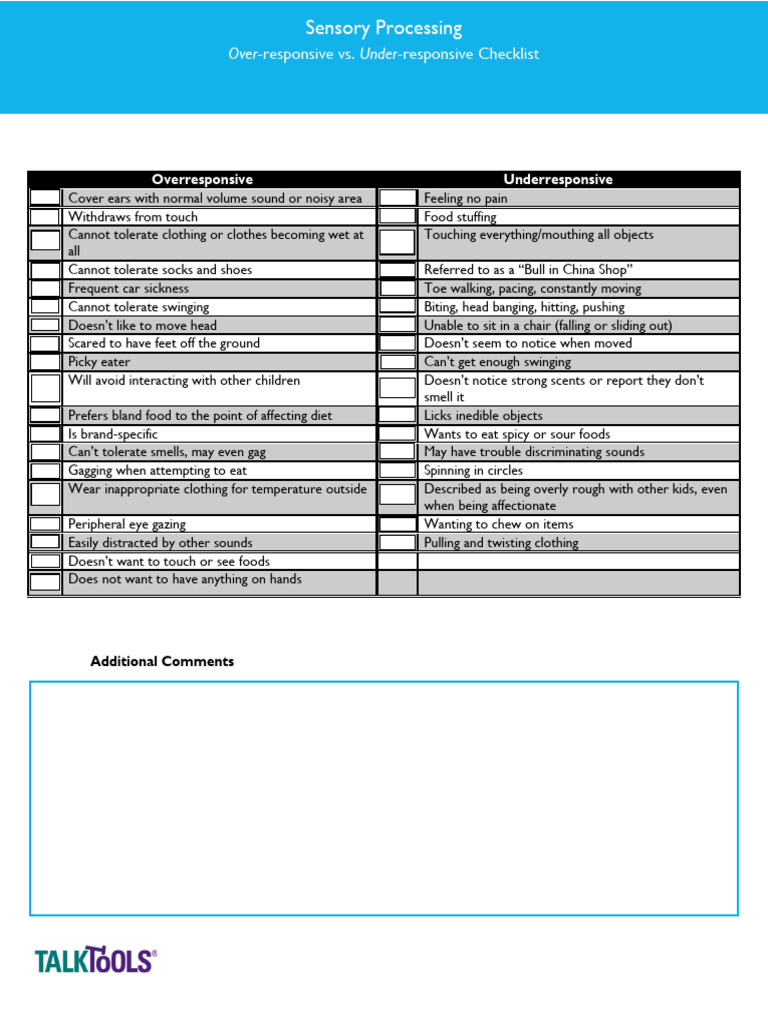 Sensory Processing Disorder (SPD) UnderResponsive OverResponsive