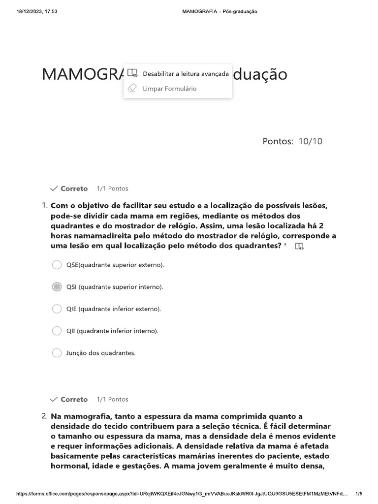 Mamografia - Forms | PDF