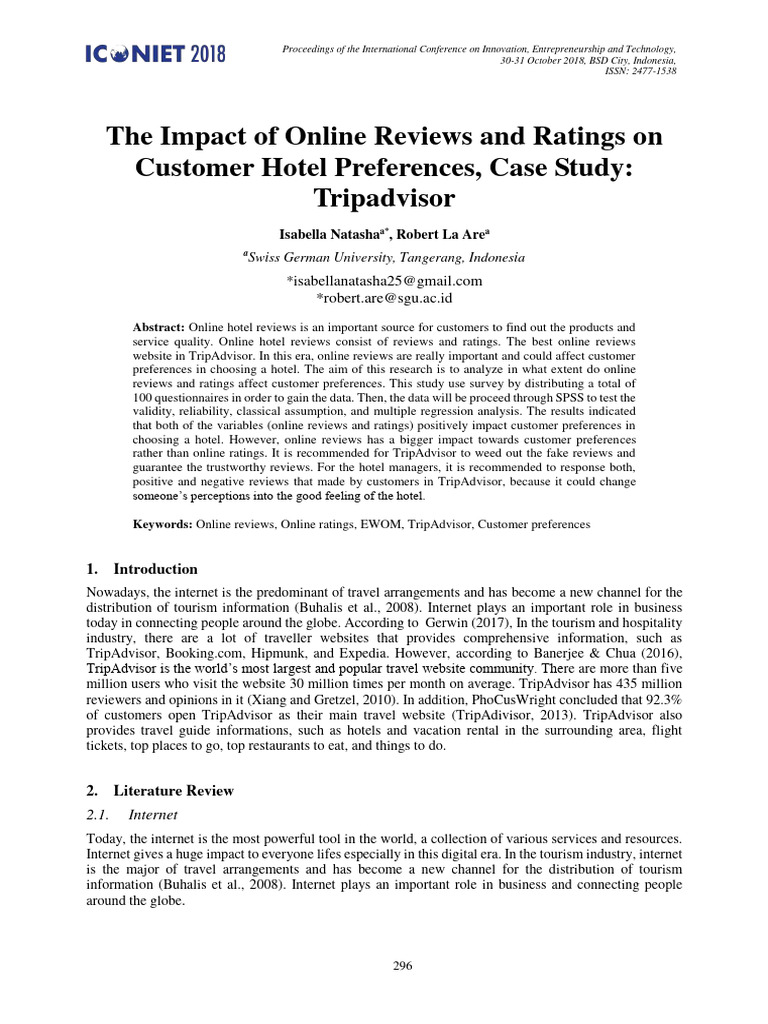 Online Reviews Impact on Hotel Choices | PDF | Coefficient Of ...