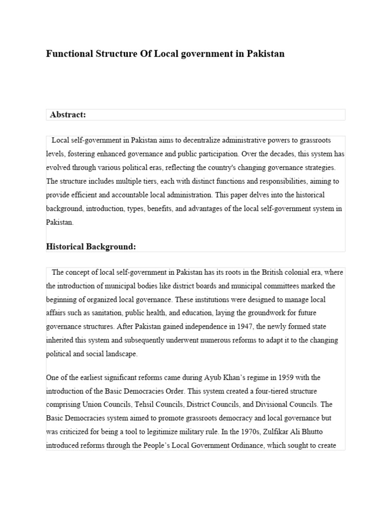 Local Government Structure in Pakistan | PDF | Governance | Empowerment