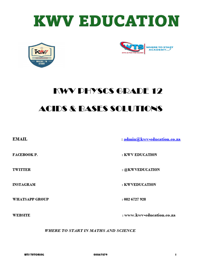 Grade 12 Acids & Bases Solutions | PDF