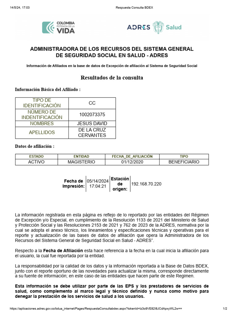 Consulta de Afiliados en BDEX | PDF | Bases de datos | Informática