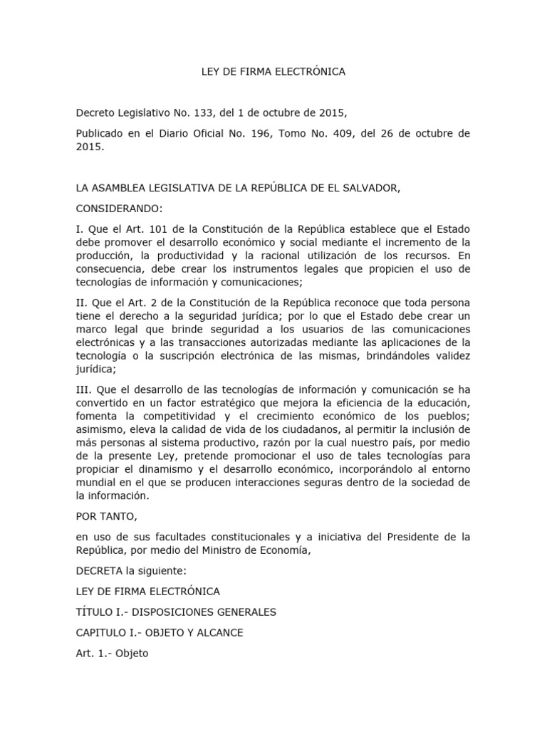 Ley De Firma Electronica Pdf Regulación