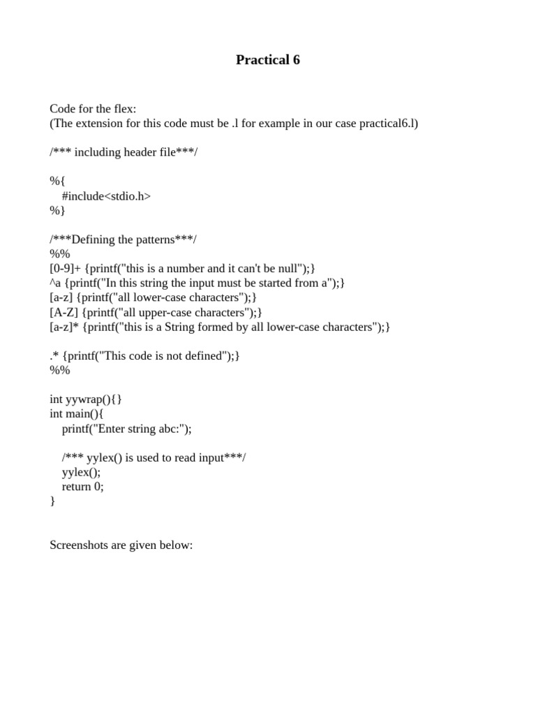 Flex Code Example for String Patterns | PDF