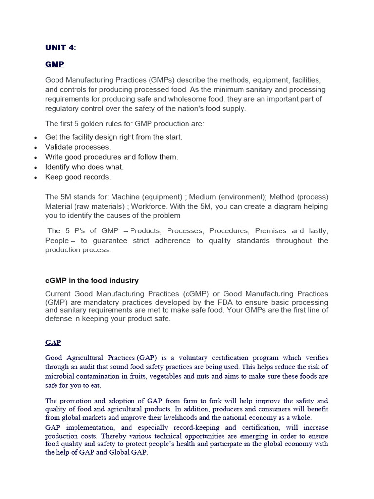 GMP, GAP, GHP, and Food Safety Practices | PDF | Food Preservation ...