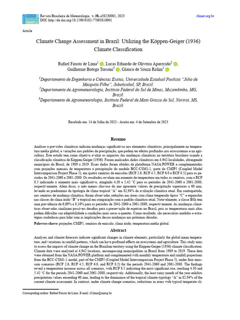 Climate Change Assessment in Brazil: Utilizing The Köppen-Geiger (1936 ...