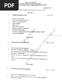 Universal Human Value Previous Year Question Paper