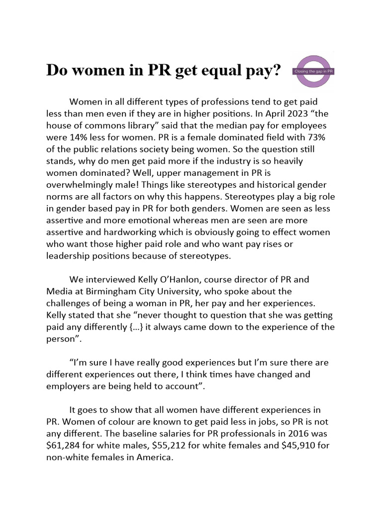 Gender Pay Gap in PR: Challenges & Insights | PDF | Gender Pay Gap ...