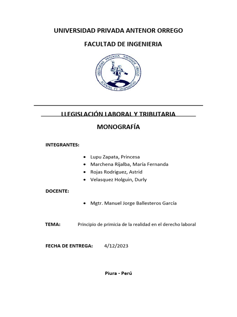Primacía de la Realidad en Derecho Laboral | PDF | Derecho laboral ...