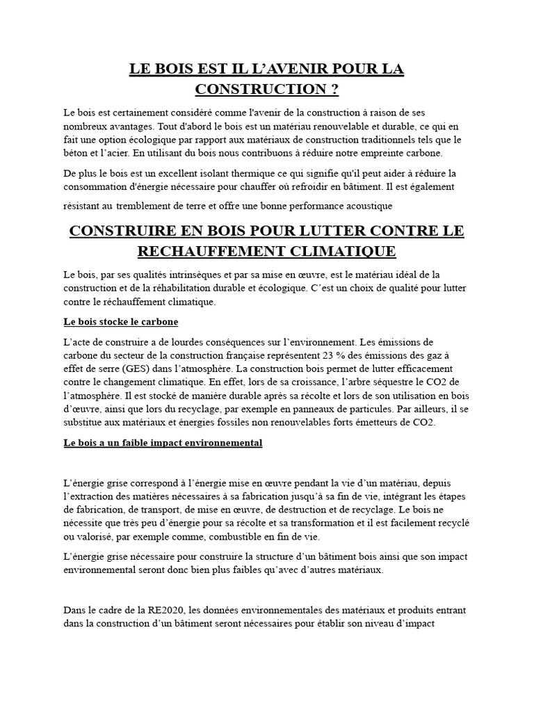 Le Bois : Avenir de la Construction Durable | PDF | Bois (matériau de ...