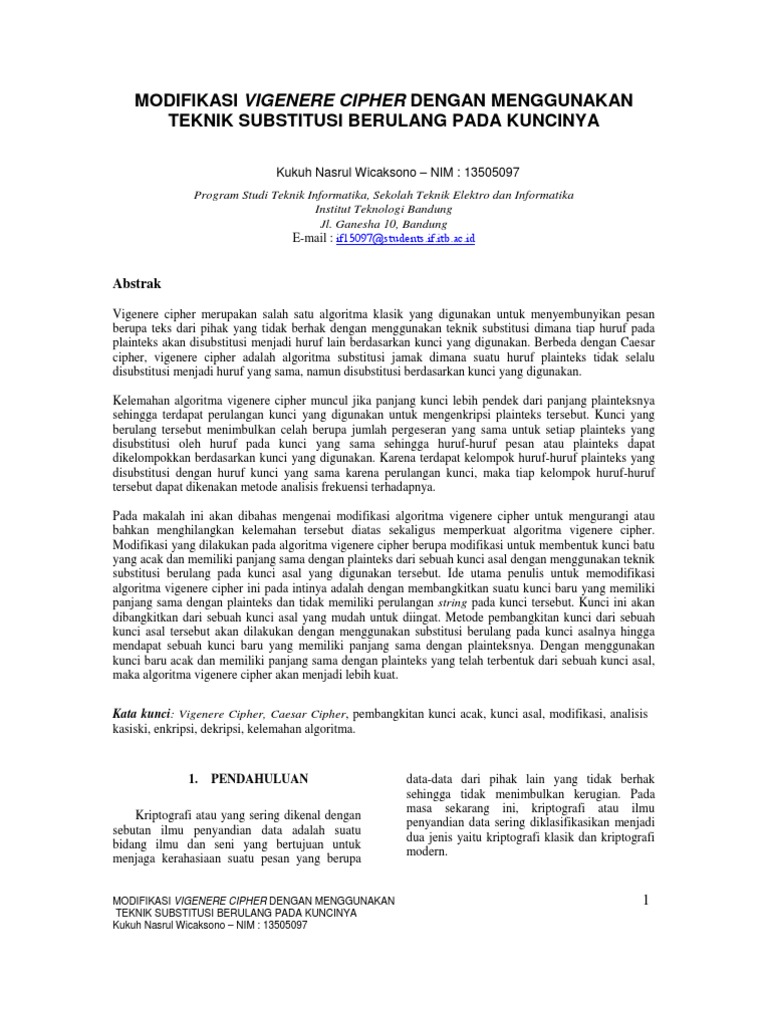 Modifikasi Vigenere Cipher untuk Keamanan | PDF