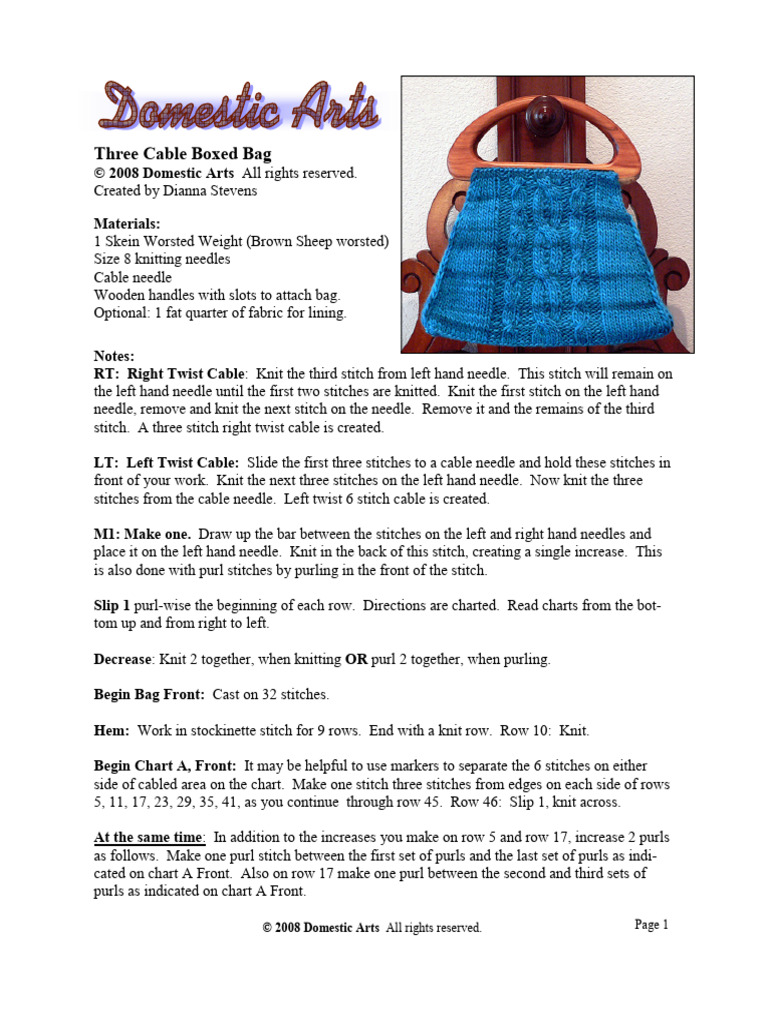 Three Cable Bag | PDF | Knitting | Textile Arts