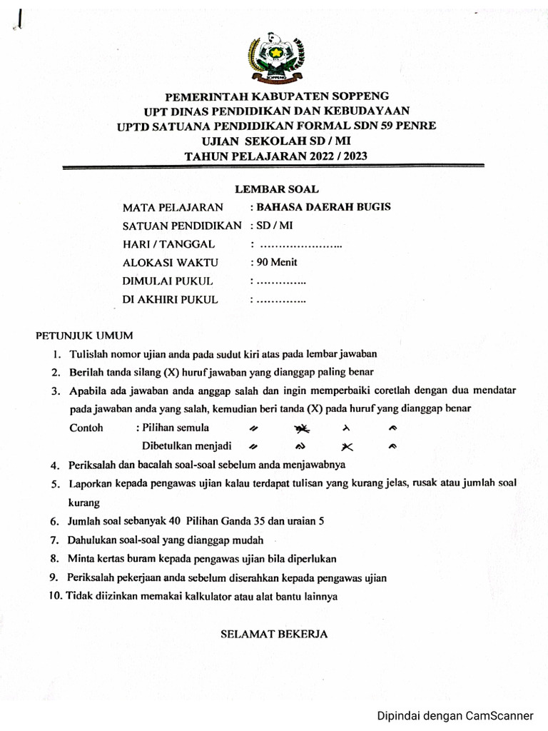 Contoh soal lagu daerah kelas 4
