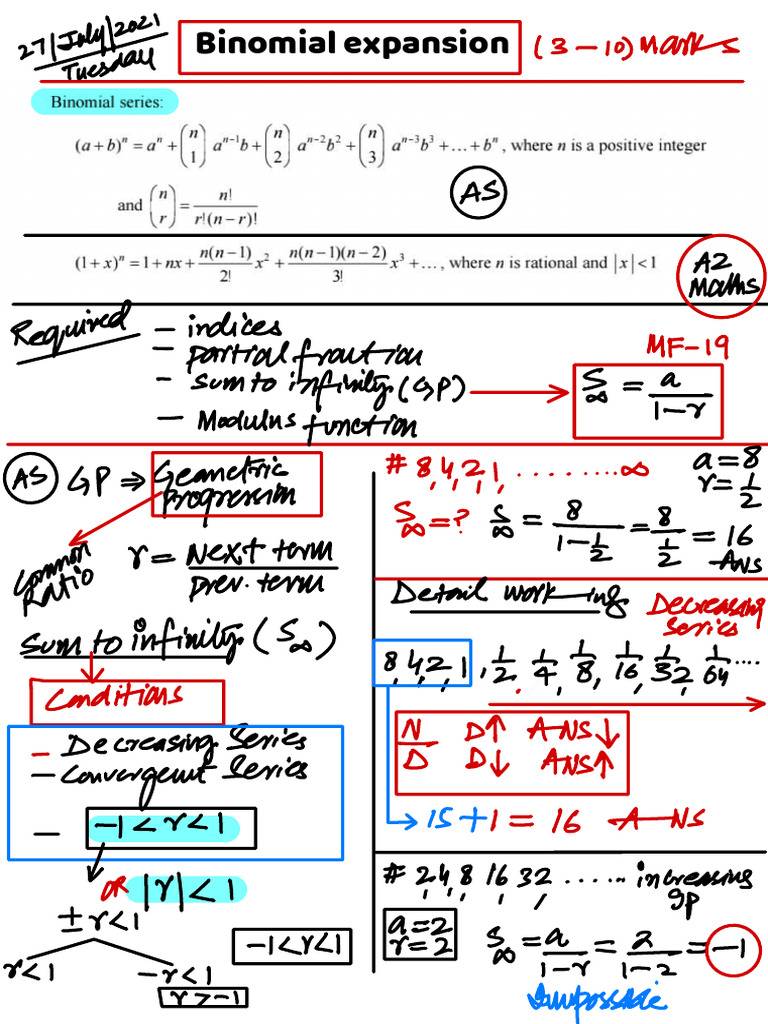 A-Level Binomial Expansion Guide | PDF | Arithmetic | Division ...