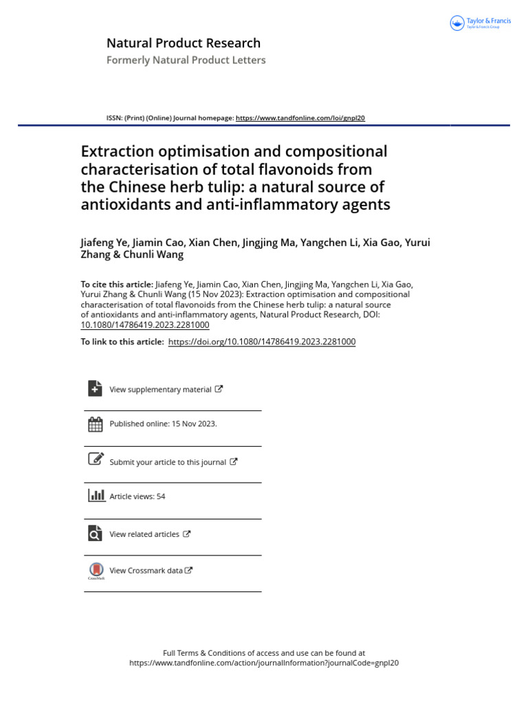 Extraction optimisation and compositional characterisation of total