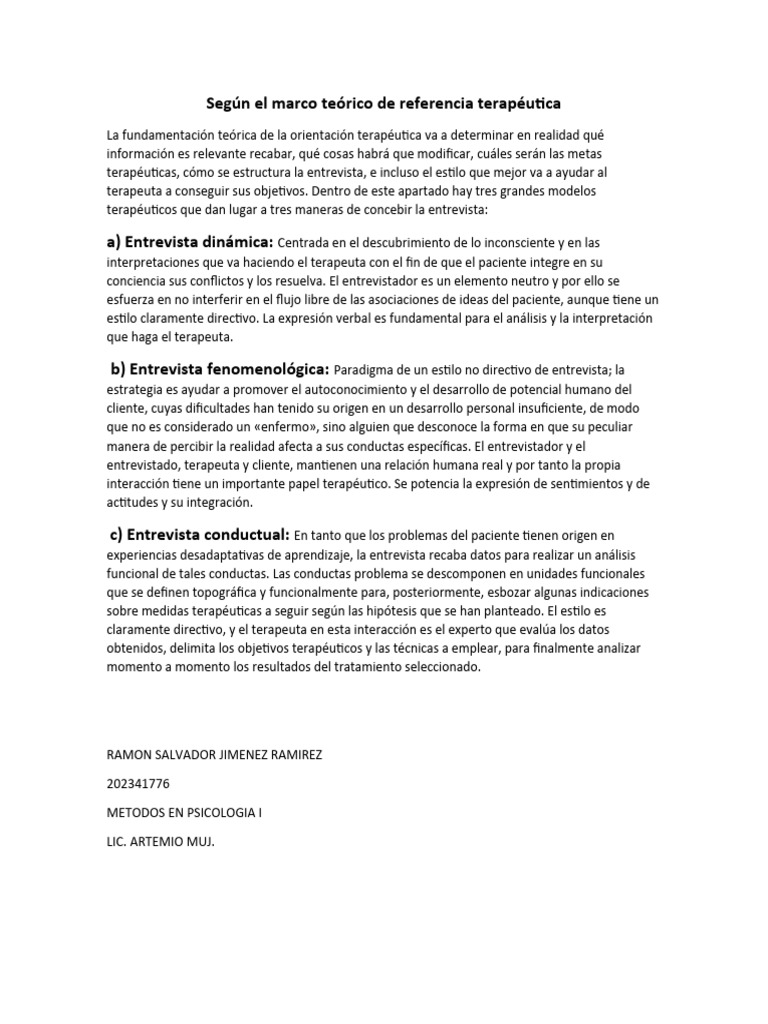 Según El Marco Teórico de Referencia Terapéutica | PDF | Crecimiento ...