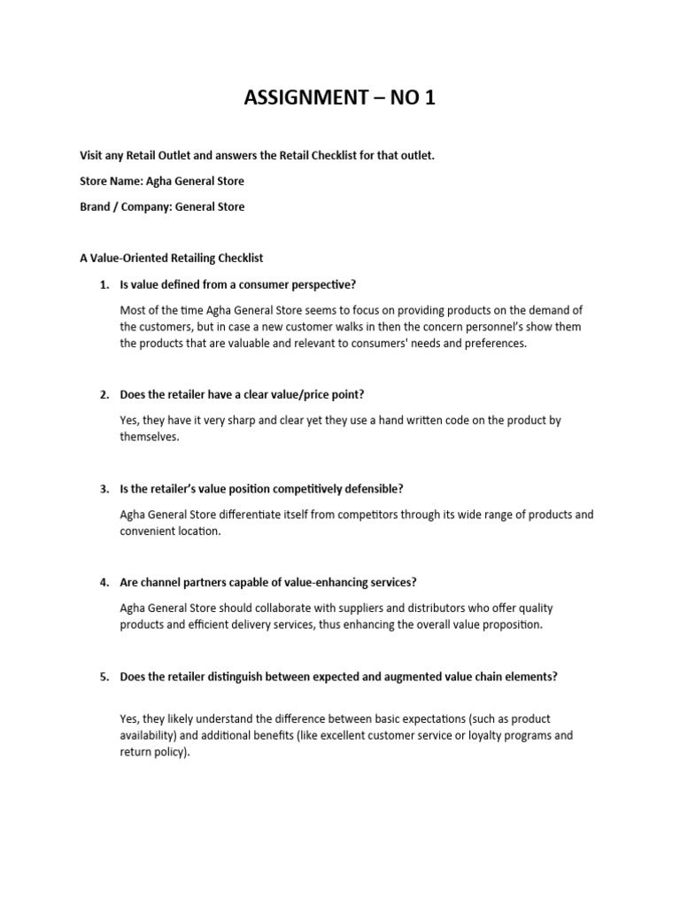Assignment 1 Pdf Retail Product Business